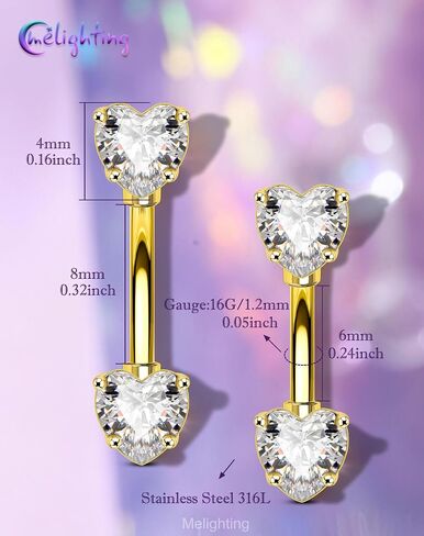 Melighting 16G Heart Gold Rook Piercing Jewelry, Eyebrow Ring 316L Stainless Steel Clear CZ, 6/8 mm Rook Earring for Women Elegant Eyebrow Lobe Piercing in Kuwait