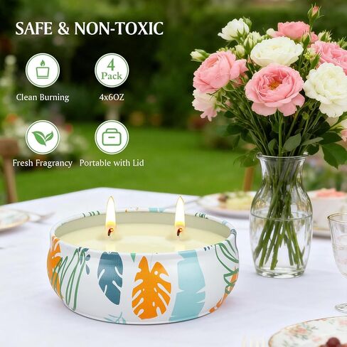Citronella Candles Outdoor 4 Pack Soy Wax Citronella Lemongrass Candles 240 Hours Burning Time Large Decorative Jar Scented Candle Bulk for Outside Garden Yard Balcony, Summer Camping in Saudi Arabia