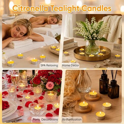 100 Pack Citronella Tealight Candles Bulk,Outdoor Intdoor Summer Scented Candles,Natural Soy Wax Citronella Tea Lights Candles for Patio,Yard,Garden,Pool,Porch,Parties,Weddings in Saudi Arabia