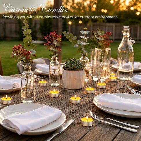 100 Pack Citronella Tealight Candles Bulk,Outdoor Intdoor Summer Scented Candles,Natural Soy Wax Citronella Tea Lights Candles for Patio,Yard,Garden,Pool,Porch,Parties,Weddings in Saudi Arabia