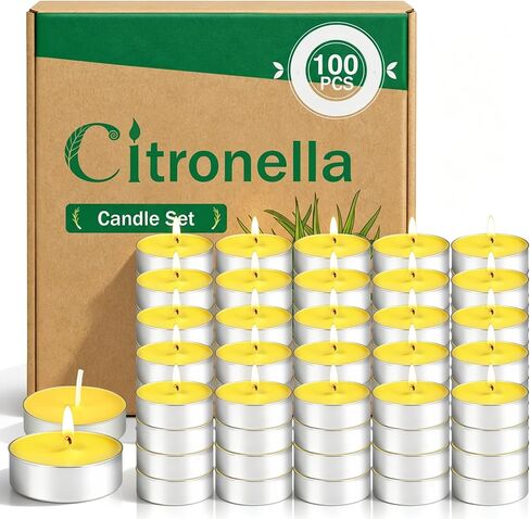 100 Pack Citronella Tealight Candles Bulk,Outdoor Intdoor Summer Scented Candles,Natural Soy Wax Citronella Tea Lights Candles for Patio,Yard,Garden,Pool,Porch,Parties,Weddings in Saudi Arabia
