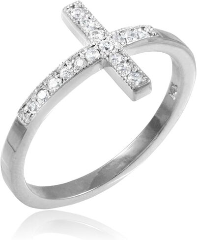 10K White Gold 1/8 Cttw White Diamond Milgrain Edged Sideways Cross Statement Ring (J-K Color, I1-I2 Clarity) in Saudi Arabia