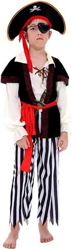 Tacobear Kids Boys Pirate Costume Pirate Toddler Halloween Dress Up Costume & Pirate Hat Sword Eye Patch Compass Earring Purse Coin Medallion for Kids 6-8 in Saudi Arabia