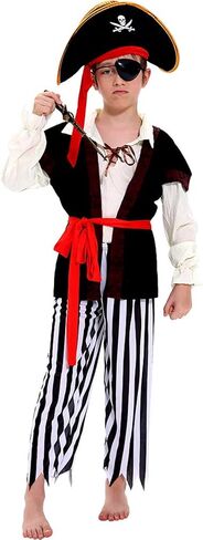 Tacobear Kids Boys Pirate Costume Pirate Toddler Halloween Dress Up Costume & Pirate Hat Sword Eye Patch Compass Earring Purse Coin Medallion for Kids 6-8 in Saudi Arabia
