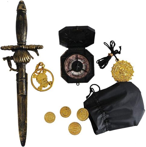 Tacobear Kids Boys Pirate Costume Pirate Toddler Halloween Dress Up Costume & Pirate Hat Sword Eye Patch Compass Earring Purse Coin Medallion for Kids 6-8 in Saudi Arabia