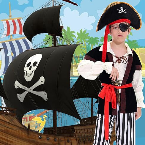 Tacobear Kids Boys Pirate Costume Pirate Toddler Halloween Dress Up Costume & Pirate Hat Sword Eye Patch Compass Earring Purse Coin Medallion for Kids 6-8 in Saudi Arabia