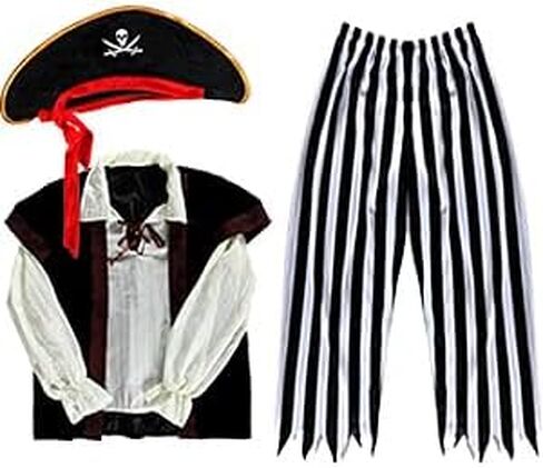 Tacobear Kids Boys Pirate Costume Pirate Toddler Halloween Dress Up Costume & Pirate Hat Sword Eye Patch Compass Earring Purse Coin Medallion for Kids 6-8 in Saudi Arabia