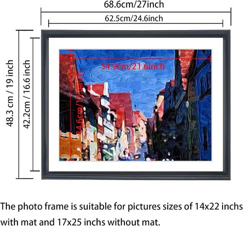17x25 Panoramic Picture Frames Solid Wood ,With White Mat ,Fit 14x22 inch Photos with Mat or 17x25 without Mat，Poster Frame 17x25Photo Frames Family Wall 14x22 Picture Frame Black (L23B1725W1422) in Kuwait