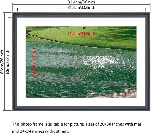 24x34 Picture Frame Solid Wood Black, Display 20"x30" (With mat) or 24"x34" (Without mat) Painting,Puzzles,Photos, Poster (F23B2434W2030) in Saudi Arabia