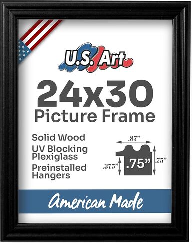 24x30 Black Picture Frame .75" Inch Wide - Handmade Solid Wood Frames with Preinstalled Hangers and UV Blocking Plexiglass Frames in Saudi Arabia