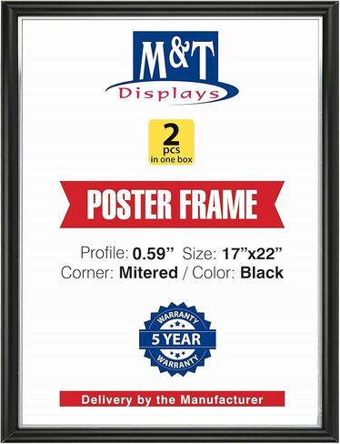 M&T Displays Premium 17x22 Silver Snap Poster Frame - Front Loading Wall Mounted Aluminum Picture, Diploma & Certificate Holder with Anti-Glare Cover | Quick Change Display for Office, Retail - 2 Pack in Kuwait