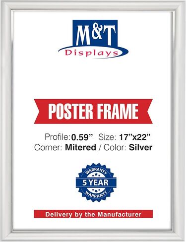 M&T Displays Premium 17x22 Silver Snap Poster Frame - Front Loading Wall Mounted Aluminum Picture, Diploma & Certificate Holder with Anti-Glare Cover | Quick Change Display for Office, Retail - 2 Pack in Kuwait