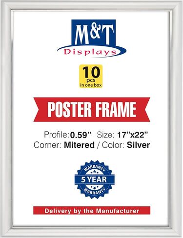 M&T Displays Premium 17x22 Silver Snap Poster Frame - Front Loading Wall Mounted Aluminum Picture, Diploma & Certificate Holder with Anti-Glare Cover | Quick Change Display for Office, Retail - 2 Pack in Kuwait