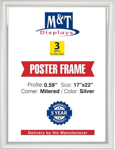 M&T Displays Premium 17x22 Silver Snap Poster Frame - Front Loading Wall Mounted Aluminum Picture, Diploma & Certificate Holder with Anti-Glare Cover | Quick Change Display for Office, Retail - 2 Pack in Kuwait