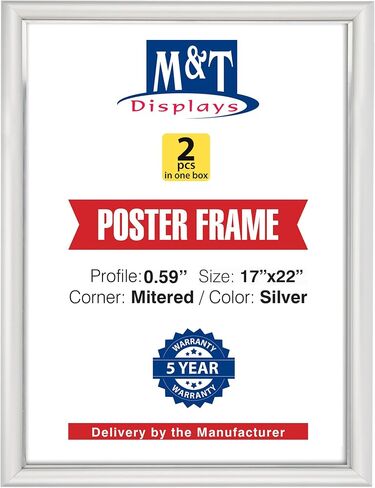 M&T Displays Premium 17x22 Silver Snap Poster Frame - Front Loading Wall Mounted Aluminum Picture, Diploma & Certificate Holder with Anti-Glare Cover | Quick Change Display for Office, Retail - 2 Pack in Kuwait