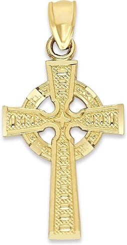 Solid 10K Yellow Gold Celtic Cross Pendant with Diamond-Cut Finish in Kuwait