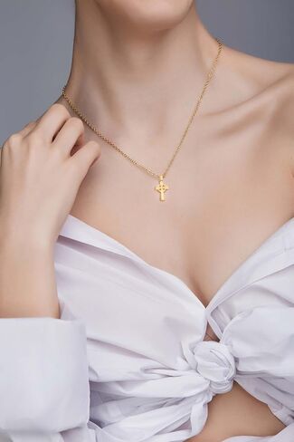 Solid 10K Yellow Gold Celtic Cross Pendant with Diamond-Cut Finish in Kuwait