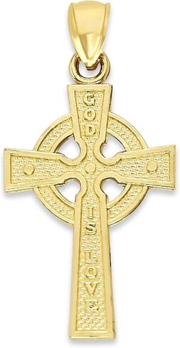Solid 10K Yellow Gold Celtic Cross Pendant with Diamond-Cut Finish in Kuwait