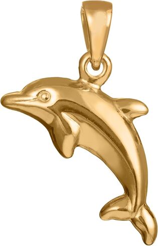 14K Solid Yellow Gold Mirror Polished Hawaiian Dolphin Pendant Charm, For Mom Daughter Girlfriend, Nickel Free Hypoallergenic for Sensitive Skin, Gift Box Included in Saudi Arabia