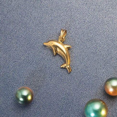 14K Solid Yellow Gold Mirror Polished Hawaiian Dolphin Pendant Charm, For Mom Daughter Girlfriend, Nickel Free Hypoallergenic for Sensitive Skin, Gift Box Included in Saudi Arabia