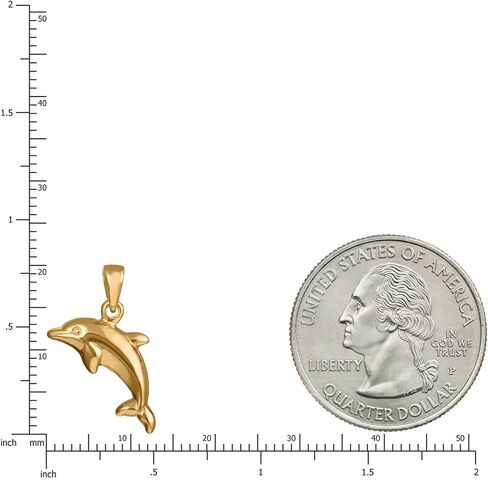 14K Solid Yellow Gold Mirror Polished Hawaiian Dolphin Pendant Charm, For Mom Daughter Girlfriend, Nickel Free Hypoallergenic for Sensitive Skin, Gift Box Included in Saudi Arabia