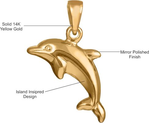 14K Solid Yellow Gold Mirror Polished Hawaiian Dolphin Pendant Charm, For Mom Daughter Girlfriend, Nickel Free Hypoallergenic for Sensitive Skin, Gift Box Included in Saudi Arabia