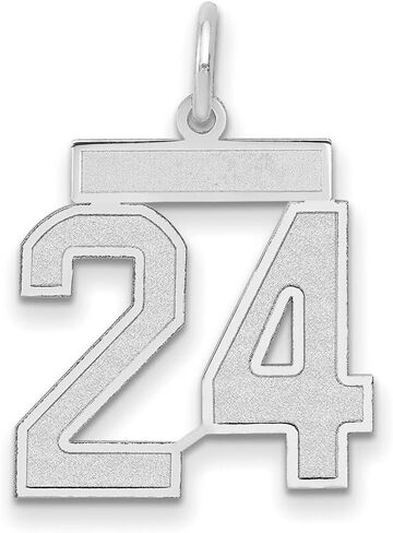 Solid 14k White Gold Medium Satin Number 24 Pendant Charm in Kuwait