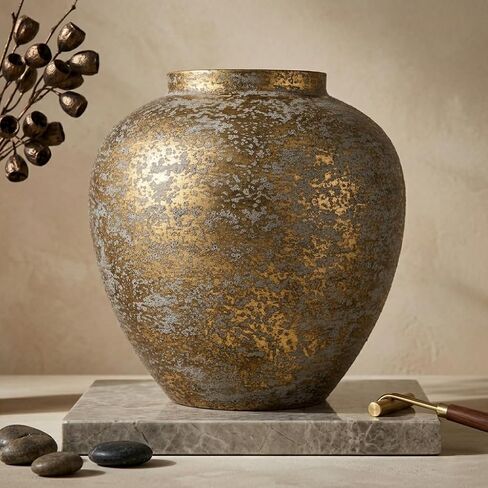 Flower Vase for Home Decor, 11.4" Large Decorative Metal Vase for Pampas Grass, Modern Rustic Textured Iron Vase Centerpiece for Modern Farmhouse Table Living Room Entryway, Antique Bronze in Saudi Arabia