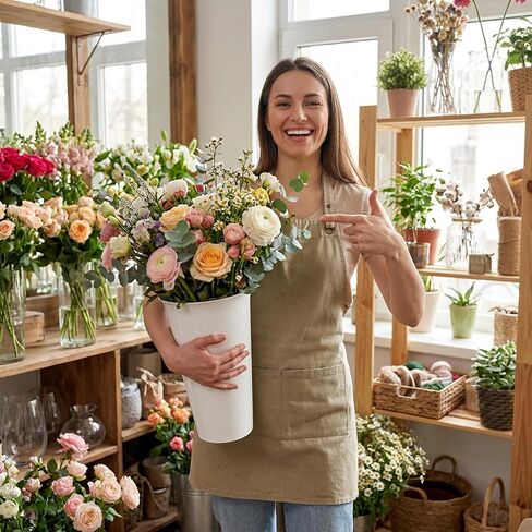 Tlence 10 Pack Flower Buckets, 10 Inch White Plastic Flowers Vases, Round Floral Containers for Cut Flower, Modern Hydroponic Plant Display Holder for Table Centerpieces Home Wedding Decorations in Saudi Arabia