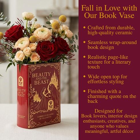 Beauty and the Beast Inspired Book-Shaped Ceramic Vase – Decorative Floral Vase for Home & Bookshelf Décor, Unique in Kuwait