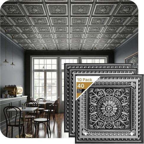 La Scala-Faux Tin Ceiling Tile - Antique Silver 25-Pack in Kuwait
