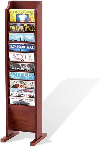 Leinuosen 10-Pocket Wooden Magazine Rack Floor Stand, Solid Wood Literature Organizer for 8.5'' x 11'' Magazines, Books, Brochures, Freestanding Display for Home, Waiting Room and Office(Mahogany) in Kuwait