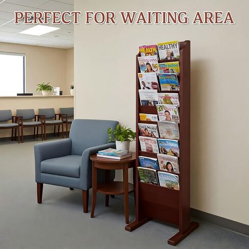 Leinuosen 10-Pocket Wooden Magazine Rack Floor Stand, Solid Wood Literature Organizer for 8.5'' x 11'' Magazines, Books, Brochures, Freestanding Display for Home, Waiting Room and Office(Mahogany) in Kuwait