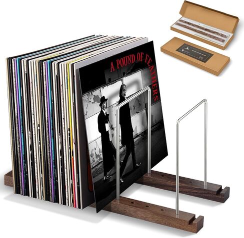 Woodronic Vinyl Record Storage Stand for 75 LPs, Upgraded 6mm Thick Steel Dividers, Solid Walnut Record Holder for Display, Durable Modern Album Storage for Home Decor, Gift for Music Lovers in Saudi Arabia