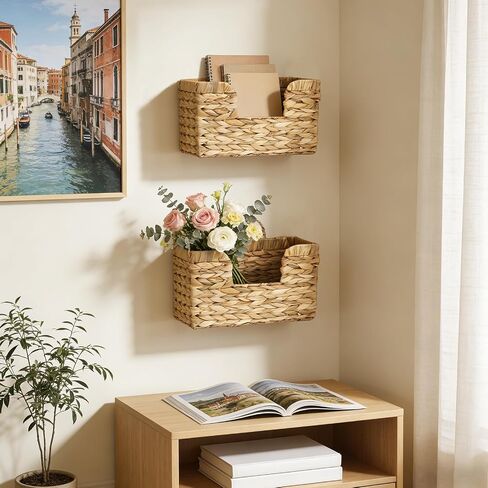 Hanging Magazine Basket for Mail Book File - Woven Wall Magazine Holder Storage for bathroom Kitchen Office - Water Hyacinth Farmhouse Storage in Saudi Arabia