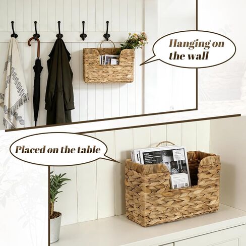 Hanging Magazine Basket for Mail Book File - Woven Wall Magazine Holder Storage for bathroom Kitchen Office - Water Hyacinth Farmhouse Storage in Saudi Arabia