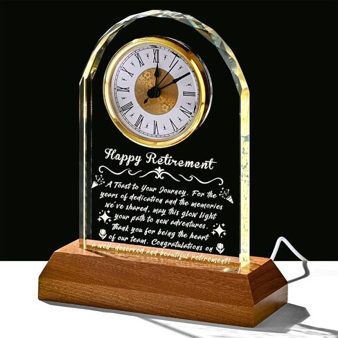 Retirement Gifts for Women Men, Personalized Alarm Clock with Warm Night Light, Decorative Commemorative Keepsake for Retired Coworker, Boss, Teacher, Friends, Happy Retirement Table Decor（Wooden） in Kuwait