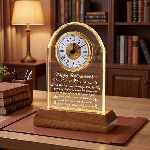 Retirement Gifts for Women Men, Personalized Alarm Clock with Warm Night Light, Decorative Commemorative Keepsake for Retired Coworker, Boss, Teacher, Friends, Happy Retirement Table Decor（Wooden） in Kuwait