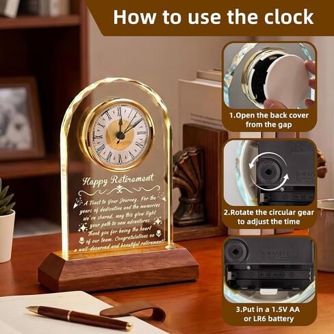 Retirement Gifts for Women Men, Personalized Alarm Clock with Warm Night Light, Decorative Commemorative Keepsake for Retired Coworker, Boss, Teacher, Friends, Happy Retirement Table Decor（Wooden） in Kuwait