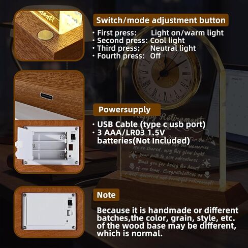 Retirement Gifts for Women Men, Personalized Alarm Clock with Warm Night Light, Decorative Commemorative Keepsake for Retired Coworker, Boss, Teacher, Friends, Happy Retirement Table Decor（Wooden） in Kuwait