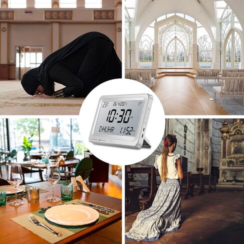 Azan Clock, Automatic Worldwide Digital 8 Azan Prayer Sounds Muslim Prayer Clock for USA Home Decor (White) in Kuwait