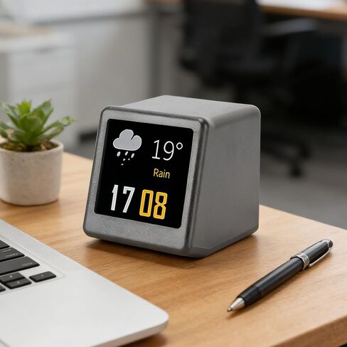 OPPWONG Mini Digital Clock with Weather Forecast, 1.54in IPS Screen Dynamic Temperature Humidity Display, GIF Photo Album WiFi Desktop Clock, Ideal for Car Office Home in Kuwait