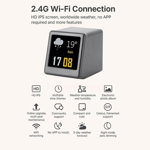 OPPWONG Mini Digital Clock with Weather Forecast, 1.54in IPS Screen Dynamic Temperature Humidity Display, GIF Photo Album WiFi Desktop Clock, Ideal for Car Office Home in Kuwait