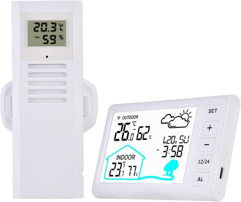 ساعة رقمية لاسلكية من AUNMAS، شاشة LCD كبيرة مقاس 4.3 بوصة مع توقعات الطقس، مراقب رطوبة درجة الحرارة في الأماكن المغلقة والخارجية، تعمل بالبطارية للتخييم في المكتب المنزلي in Kuwait