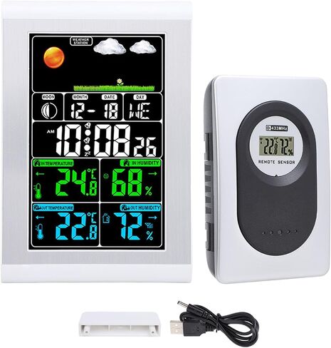 Weather Clock Wall Digital Display Garden Monitoring Indoor Outdoor Temperature Humidity Meter in Kuwait