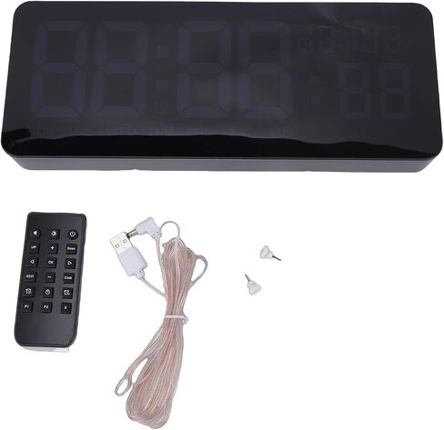 Fabater Digital Wall Clock, 3 Adjustable Brightness Levels WiFi Auto Sync Temperature Humidity Display Timer, WiFi Digital Wall Clock, LED Display with Remote Control for in Kuwait