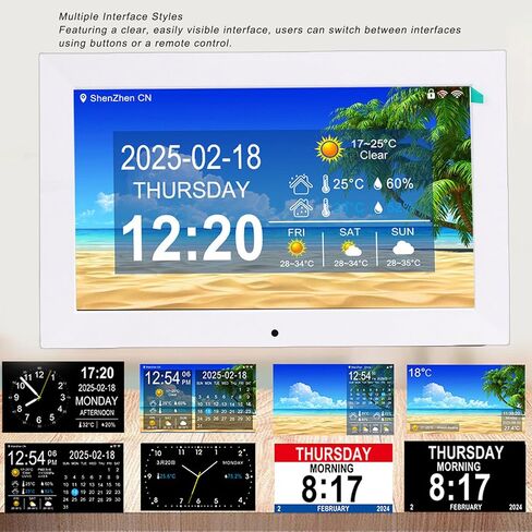 Smart Digital WiFi Clock, 10 Inch Large Font Display with Real Time Weather Temperature Humidity Photo Video Playback for Seniors in Kuwait