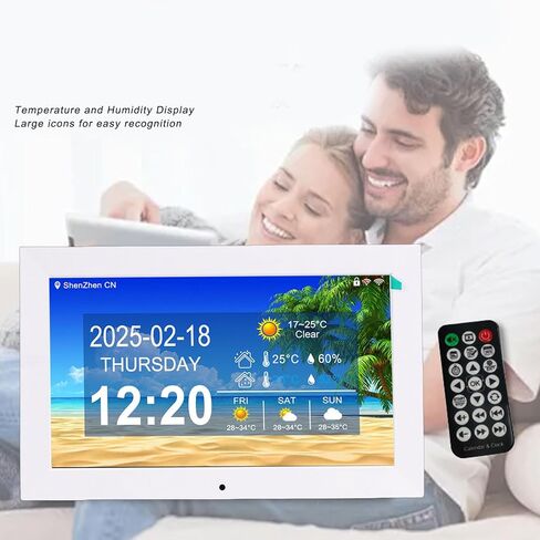 Smart Digital WiFi Clock, 10 Inch Large Font Display with Real Time Weather Temperature Humidity Photo Video Playback for Seniors in Kuwait