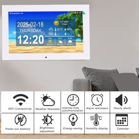Smart Digital WiFi Clock, 10 Inch Large Font Display with Real Time Weather Temperature Humidity Photo Video Playback for Seniors in Kuwait