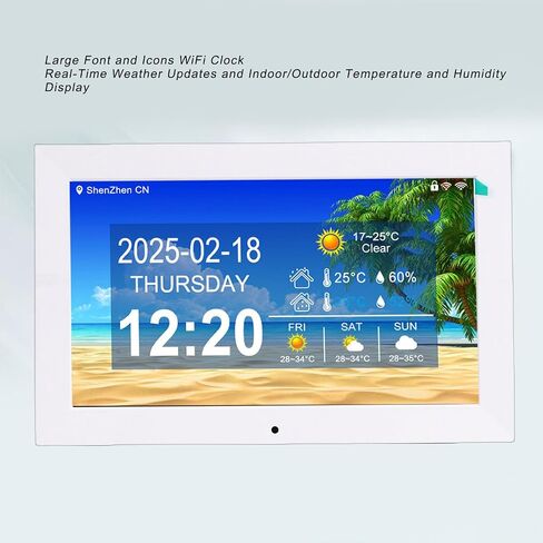 Smart Digital WiFi Clock, 10 Inch Large Font Display with Real Time Weather Temperature Humidity Photo Video Playback for Seniors in Kuwait